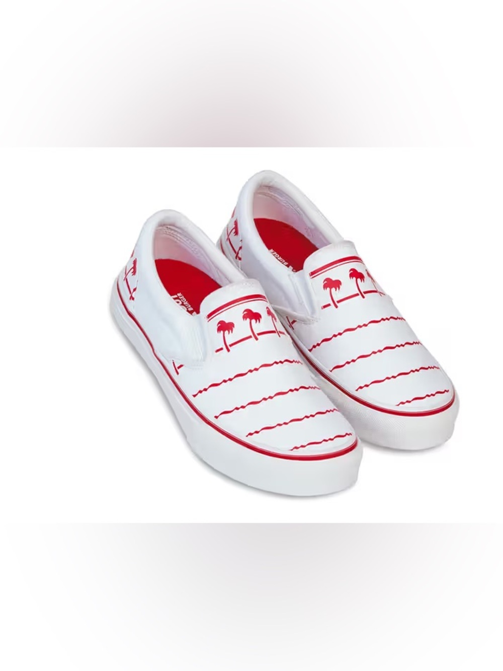 Kids White Slip-On Sneakers with Red Palm Print